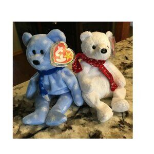 Set of 2 - 1999 & 2000 Holiday Teddy TY Christmas Beanie Babies Bears 8"